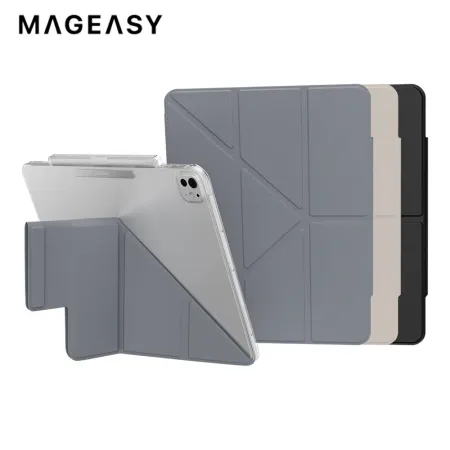 MAGEASY 2024 FACET iPad Pro 13吋 透明背蓋側翻多角度摺疊支架保護套(筆槽款)✿80D024